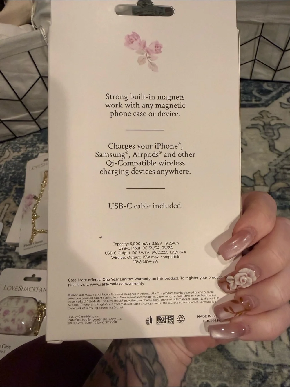 LoveShackFancy Pink Floral MagSafe Portable Charger Case NWT